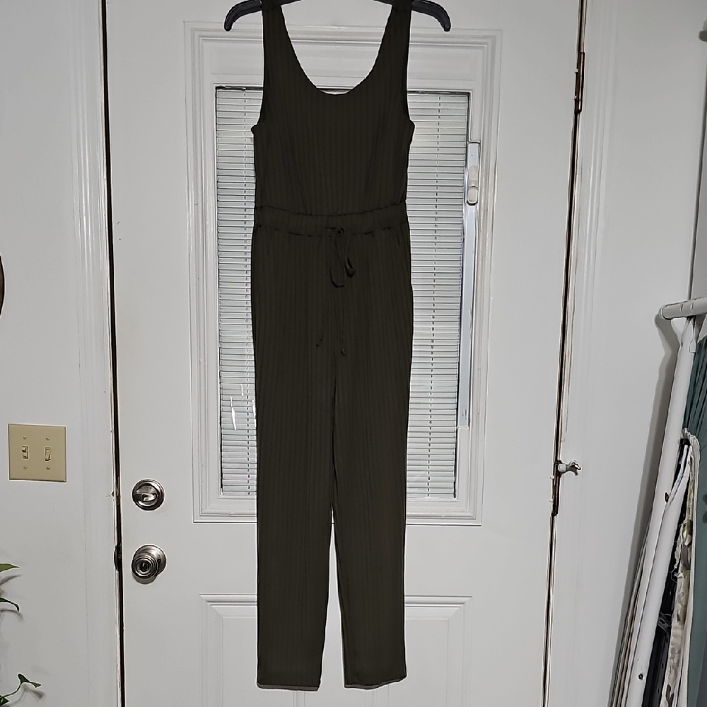 Kaileigh Olive Green Ribbed Sleeveless Jumpsuit